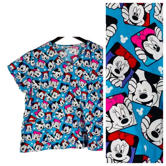 Disney Minnie Mickey Mouse 3X 22 24 Scrub Top Nursing Medical - Picture 1 of 3